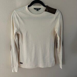 Ralph Lauren White Long Sleeves T-Shirt Elbow Patch Everyday Medium Shirt